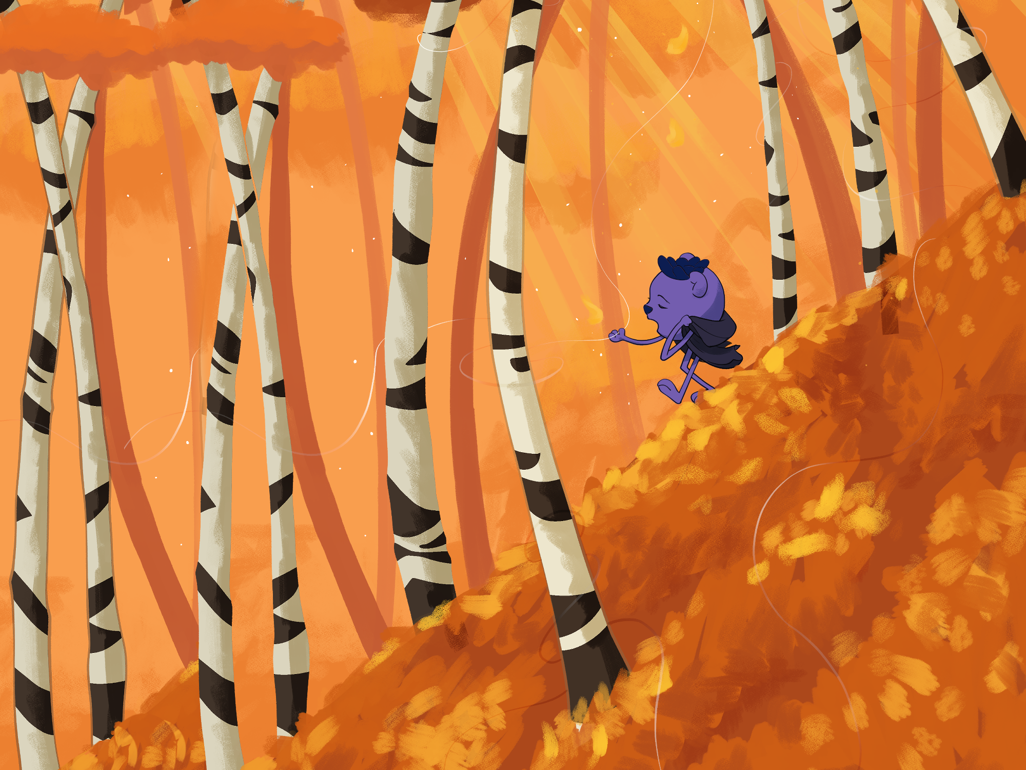 Boo walking through an autumn forest